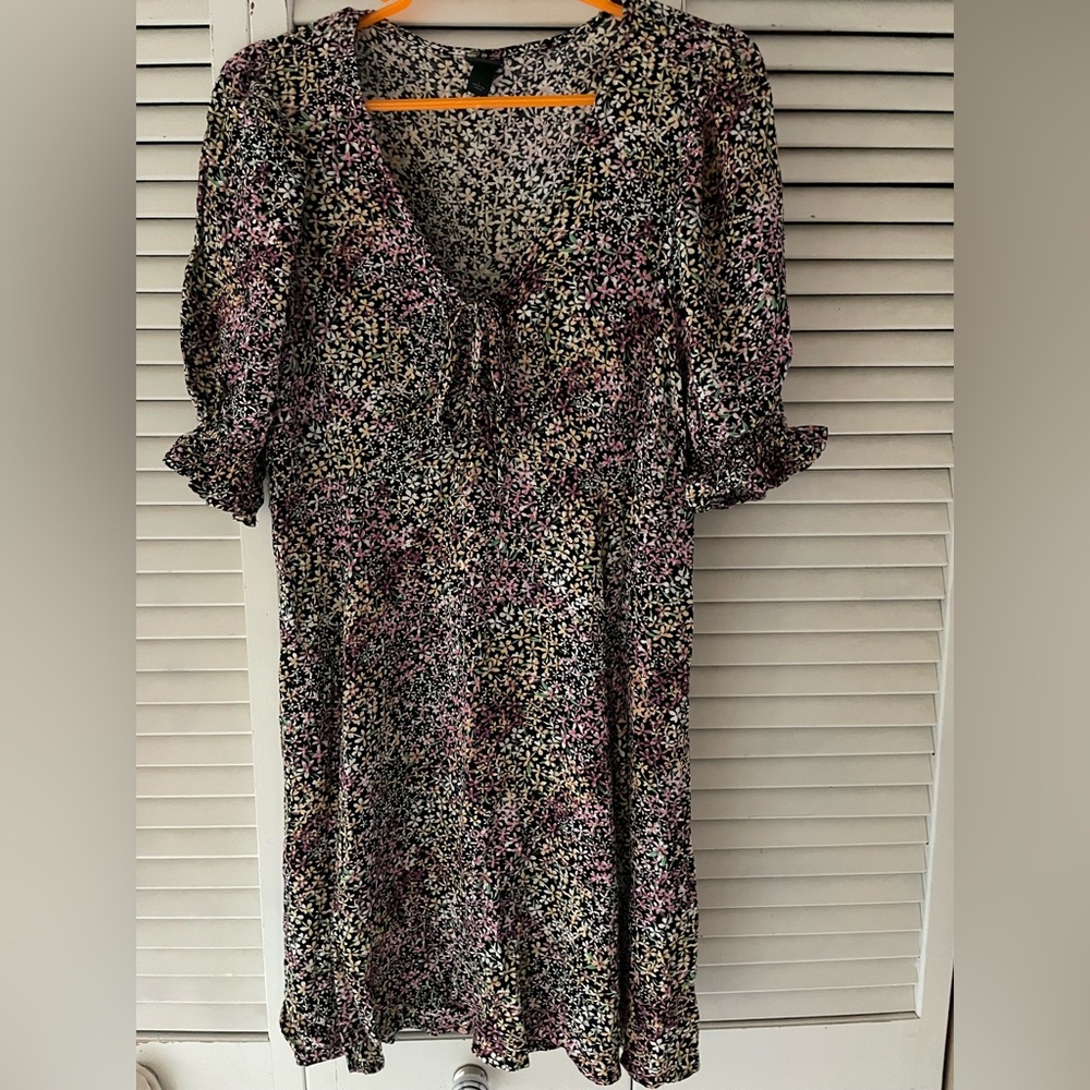 wild fable Black Floral Midi Dress with Pink and Cream Prints